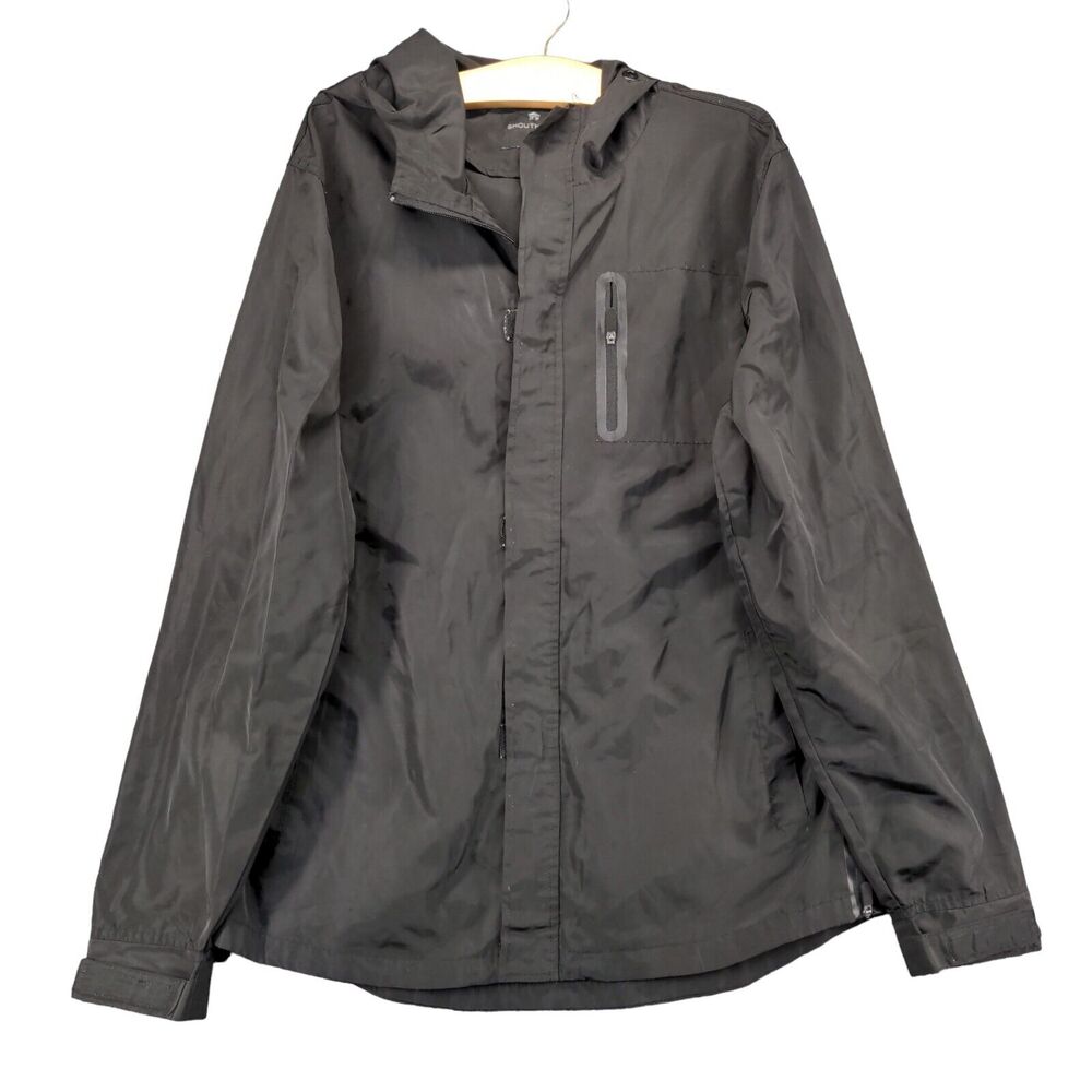 Shouthouse Full Zip Hooded Rain Jacket Mens Medium Long Sleeve Black Polyester